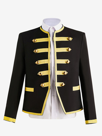 Black Black Vintage Top Euro-Style Buttons Color Block Long Sleeves Polyester Overcoat Retro Costumes For Man