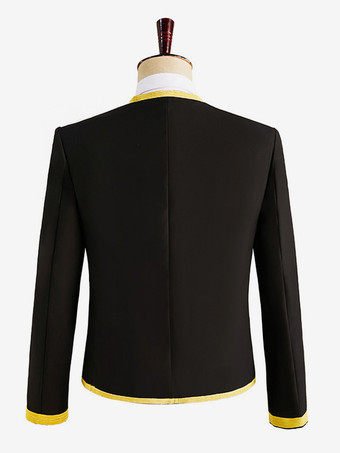 Black Vintage Top Euro-Style Buttons Color Block Long Sleeves Polyester Overcoat Retro Costumes For Man