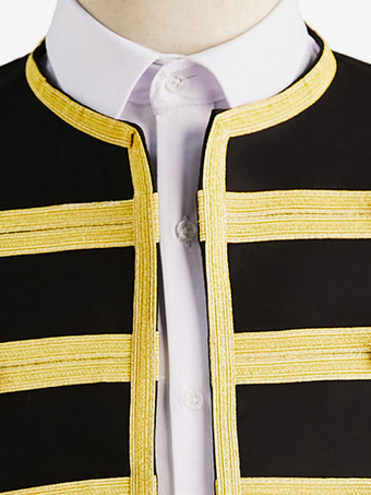 Black Vintage Top Euro-Style Buttons Color Block Long Sleeves Polyester Overcoat Retro Costumes For Man