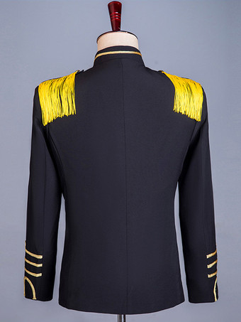 Schwarzes Vintage-Oberteil im Euro-Stil aus Polyester mit Fransenknöpfen Farbblock lange Ärmel Retro-Kostüme für Männer