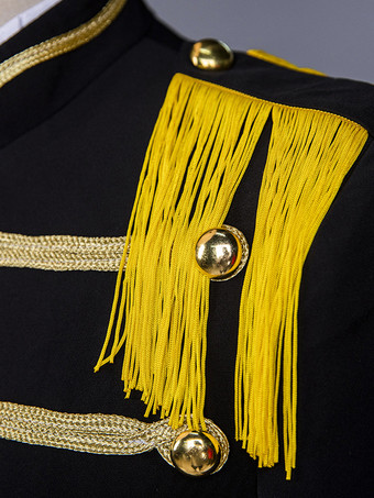 Schwarzes Vintage-Oberteil im Euro-Stil aus Polyester mit Fransenknöpfen Farbblock lange Ärmel Retro-Kostüme für Männer