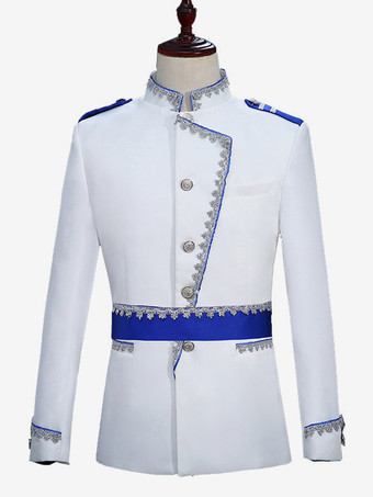 Ensemble blanc vintage rétro en polyester avec boutons et volants blocs de couleurs manches longues costumes rétro pour homme