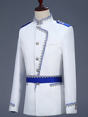 Ensemble blanc vintage rétro en polyester avec boutons et volants blocs de couleurs manches longues costumes rétro pour homme