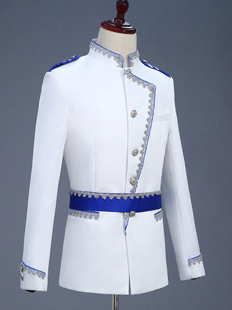 Ensemble blanc vintage rétro en polyester avec boutons et volants blocs de couleurs manches longues costumes rétro pour homme