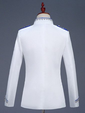 Ensemble blanc vintage rétro en polyester avec boutons et volants blocs de couleurs manches longues costumes rétro pour homme