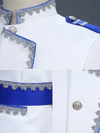 Ensemble blanc vintage rétro en polyester avec boutons et volants blocs de couleurs manches longues costumes rétro pour homme