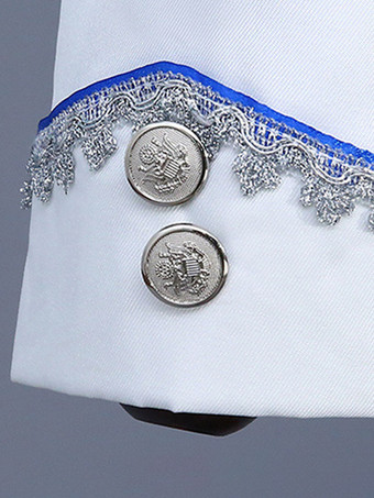 Ensemble blanc vintage rétro en polyester avec boutons et volants blocs de couleurs manches longues costumes rétro pour homme