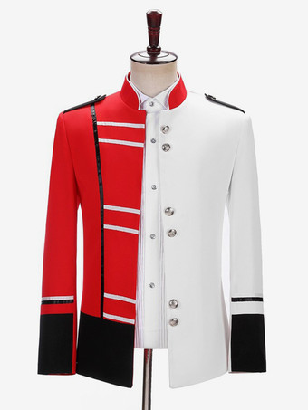 RotRotes Vintage-Oberteil mit Retro-Knöpfen Farbblock langen Ärmeln Polyester-Mantel Retro-Kostüme für Männer