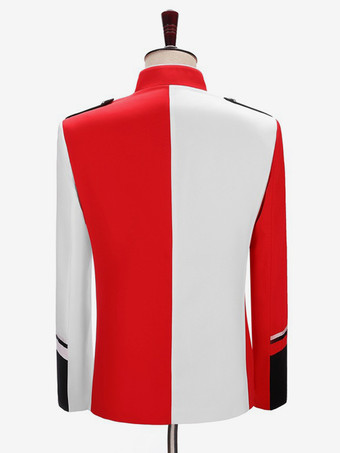 Rotes Vintage-Oberteil mit Retro-Knöpfen Farbblock langen Ärmeln Polyester-Mantel Retro-Kostüme für Männer