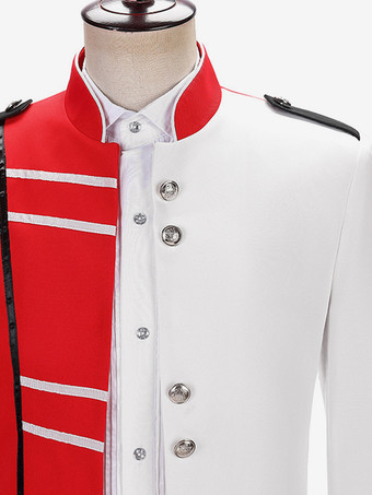 Rotes Vintage-Oberteil mit Retro-Knöpfen Farbblock langen Ärmeln Polyester-Mantel Retro-Kostüme für Männer