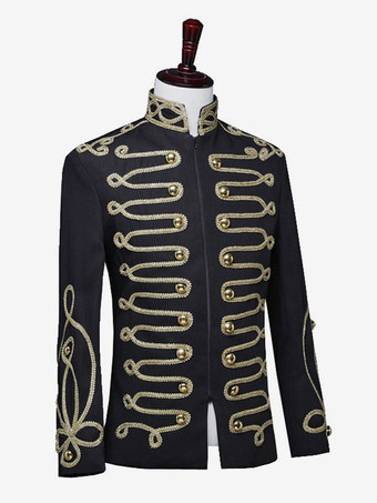 Schwarzes Vintage-Oberteil mit Retro-Knöpfen Farbblock langen Ärmeln Polyester-Mantel Retro-Kostüme für Männer