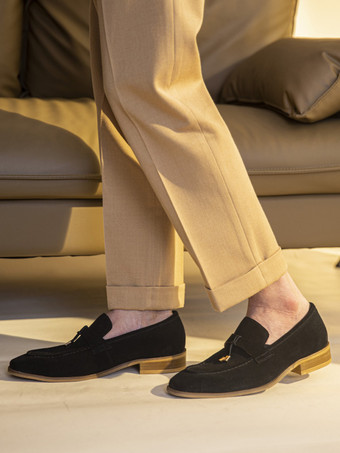 メンズ ペニーローファーシューズ スエードレザー メタルディテール タッセル クラシックローファー