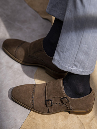 スエードレザーバックルメンズモンクローファーシューズ