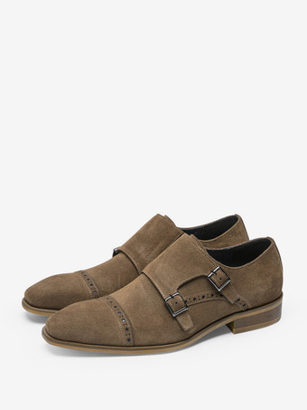 タンカラースエードレザーバックルメンズモンクローファーシューズ