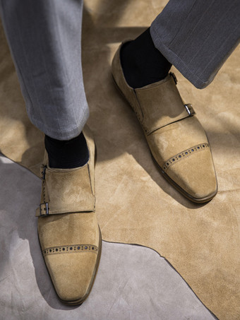 スエードレザーバックルメンズモンクローファーシューズ