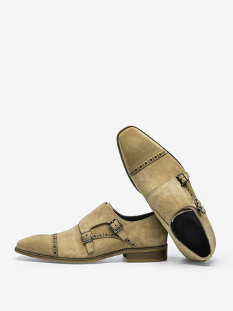 スエードレザーバックルメンズモンクローファーシューズ