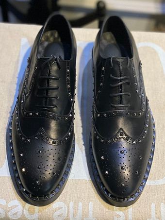 男性用ドレスシューズ 素晴らしいラウンドトゥ リベット 牛革