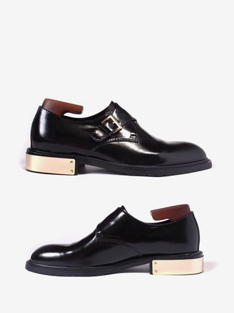 ブラック 牛革バックル付きメンズモンクローファーシューズ