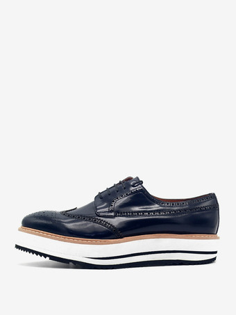 ディープブルー男性用ドレスシューズ スタイリッシュなラウンドトゥ 牛革