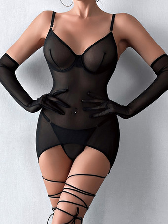 noir Nuisettes Lingerie Sexy Babydoll Blanc Polyester Sexy