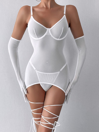 blanc Nuisettes Lingerie Sexy Babydoll Blanc Polyester Sexy