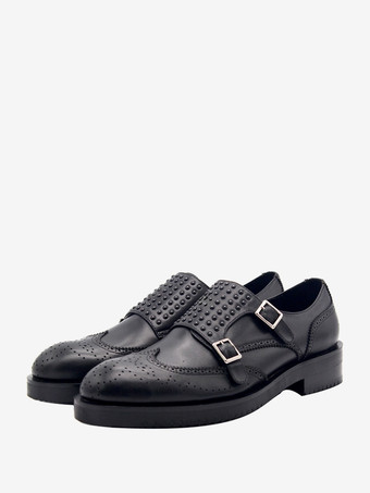 牛革バックル付きメンズモンクローファーシューズ