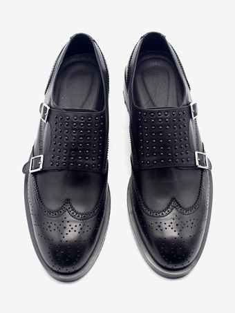 牛革バックル付きメンズモンクローファーシューズ