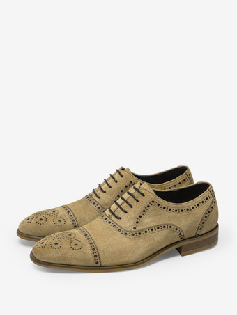 カーキ メンズドレスシューズファッションラウンドトゥレザー