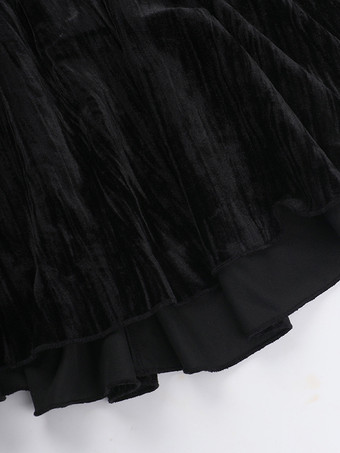 ハロウィン 女性用ゴシック服 ブラック フリル チェーン レース ゴシック ベロア チュニック レトロ コスチューム