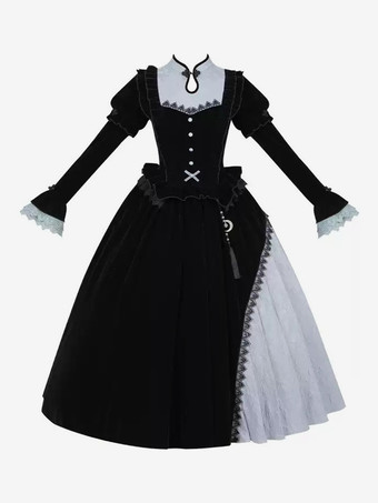 ゴシック ロリータ ドレス レース フリル レース ブラック ブラック