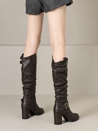 クラシックロリータブーツ ブラック グロメット ラウンドトゥ PUレザー ロリータ フットウェア