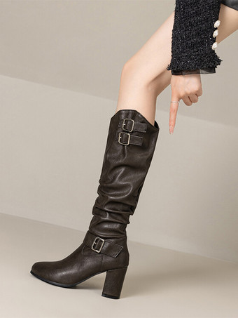 クラシックロリータブーツ ブラック グロメット ラウンドトゥ PUレザー ロリータ フットウェア