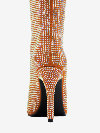 レディースニーハイブーツ ラインストーン ハイヒール パーティーブーツ