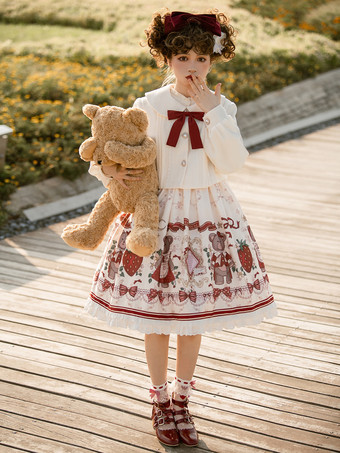 アイボリー スイートロリータドレス ポリエステル ノースリーブ クリスマスロリータドレス