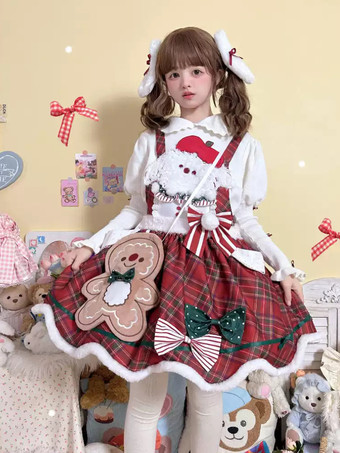 レッド スイートロリータドレス ポリエステル ノースリーブ ジャンパー スイートクリスマスロリータドレス