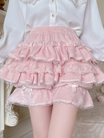 スイートロリータブルマーフリルレースルーズピンクロリータショーツ