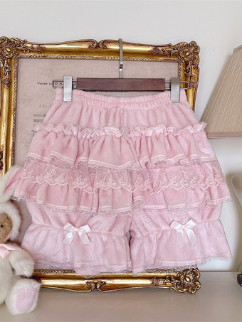 スイートロリータブルマーフリルレースルーズピンクロリータショーツ