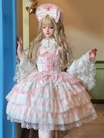 ホワイト スイートロリータドレス ポリエステル ノースリーブ ジャンパー スイートロリータドレス