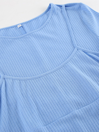 ブルーニットドレス 長袖 ジュエルネック フェイクツーピーススタイル 春 カジュアル ロングドレス レディース 2025