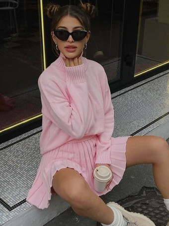 ニットツーピースコーデセット タートルネックセーターとプリーツスカート 若々しいカレッジスタイル カジュアル春コーデ レディース 2025