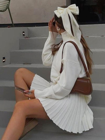 ニットツーピースコーデセット タートルネックセーターとプリーツスカート 若々しいカレッジスタイル カジュアル春コーデ レディース 2025