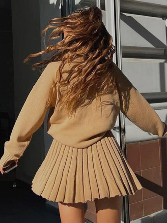 ニットツーピースコーデセット タートルネックセーターとプリーツスカート 若々しいカレッジスタイル カジュアル春コーデ レディース 2025