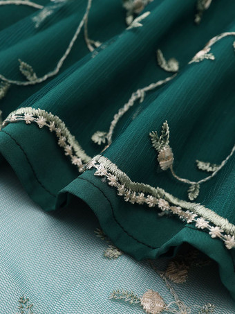 花柄刺繍入りレトロドレス Aライン 半袖 スクエアネック 1950年代 オードリー ヘップバーン スタイル グリーン スイング ミディドレス レディース 2025