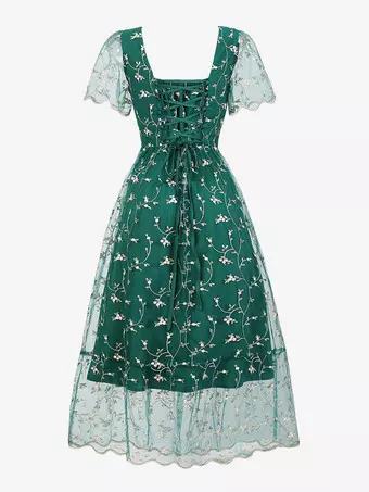 navy blue dress for baby girl Women's 1950s Retro Vintage Short Sleeve V Neck Button Down A-line Swing  Dresses main image 0