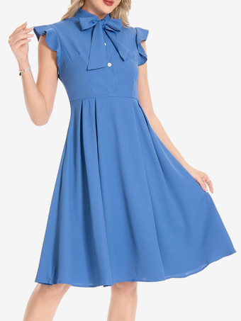 ヴィンテージ 蝶結びドレス バタフライスリーブ 1950 年代 オードリー ヘプバーン スタイル A ライン レトロ ミディ スウィングドレス レディース 2025