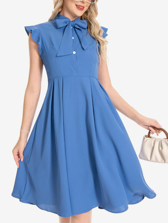 ヴィンテージ 蝶結びドレス バタフライスリーブ 1950 年代 オードリー ヘプバーン スタイル A ライン レトロ ミディ スウィングドレス レディース 2025