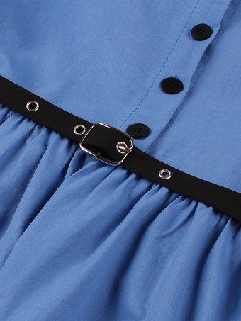 ヴィンテージドレス ターンダウンカラー 1950年代 カレッジスタイル 文学ファン 半袖 カラーブロック エレガント レディライク Aライン ミディドレス