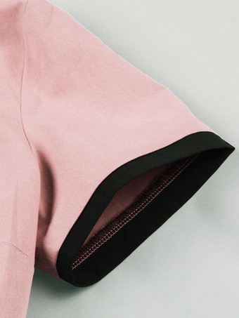 ヴィンテージドレス ターンダウンカラー 1950年代 カレッジスタイル 文学ファン 半袖 カラーブロック エレガント レディライク Aライン ミディドレス