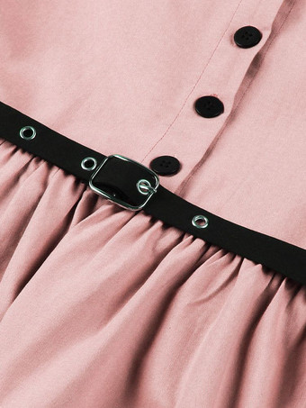 ヴィンテージドレス ターンダウンカラー 1950年代 カレッジスタイル 文学ファン 半袖 カラーブロック エレガント レディライク Aライン ミディドレス