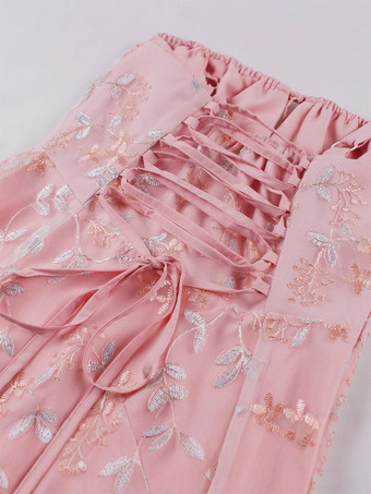 ピンクの刺繍入りレトロドレス Aライン 1950年代 オードリー ヘプバーン スタイル ミディ スウィング ドレス レディース 2025